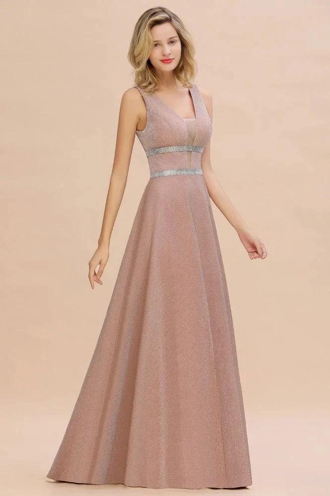 Elegant Sleeveless Aline Evening Swing Dress Bright Silk V-Neck Party Dress