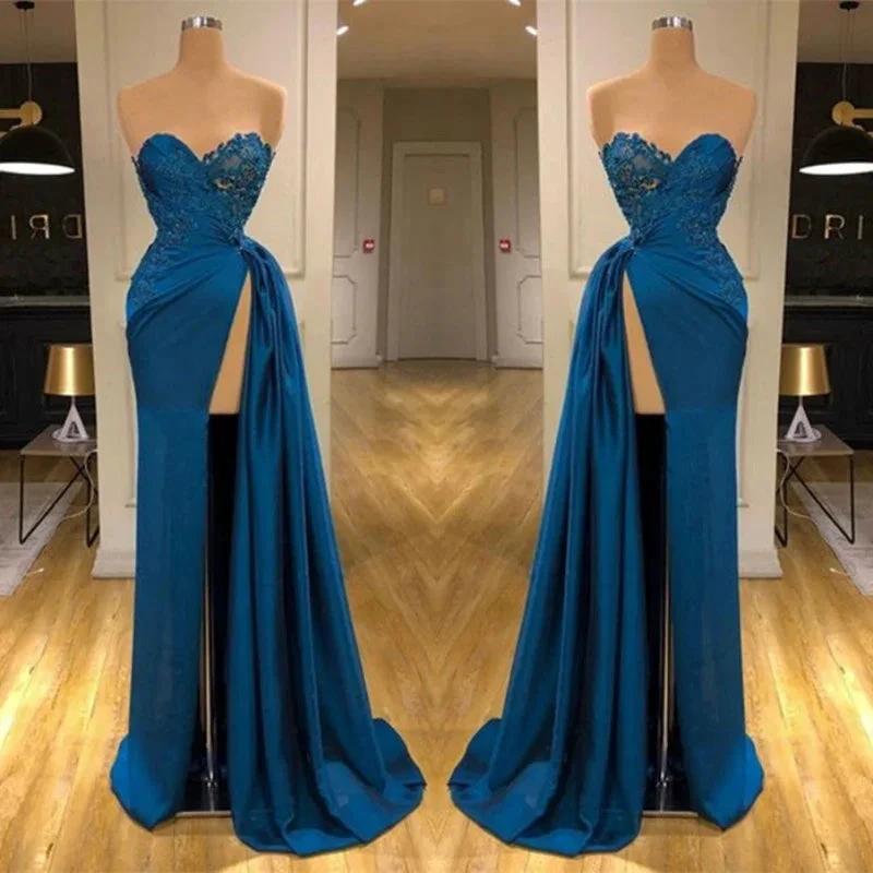 Elegant Sleeveless Mermaid Split Front Prom Dresses with Lace