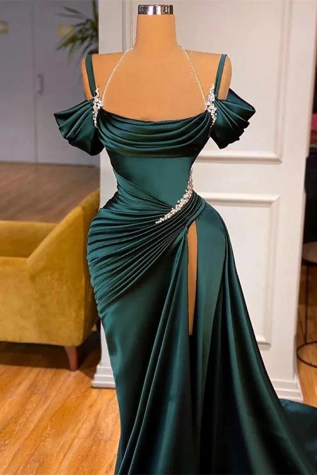 Elegant Stunning Off-the-Shoulder Mermaid Prom Dress Ruffles With Split
