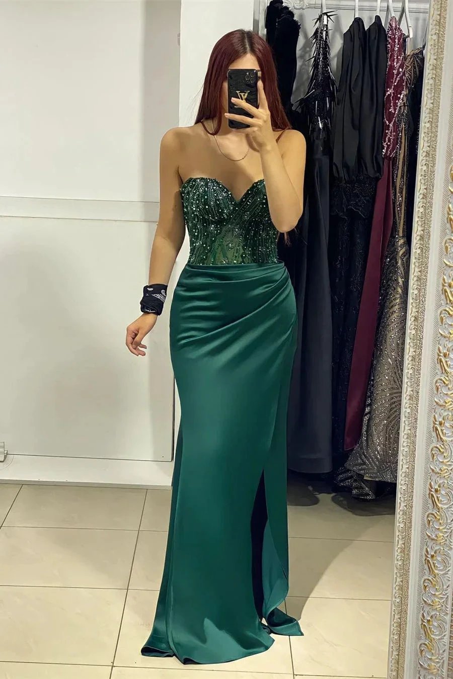 Elegant Sweetheart Split Front Mermaid Prom Dress With Beading