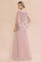 Elegant Tulle A-line Floral Wedding Dress Puffy Long Sleeves Evening Party Dress