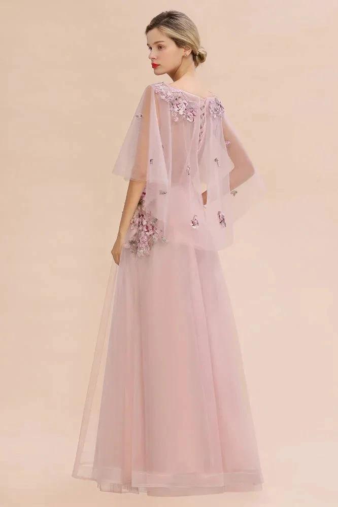 Elegant Tulle A-line Floral Wedding Dress Puffy Long Sleeves Evening Party Dress