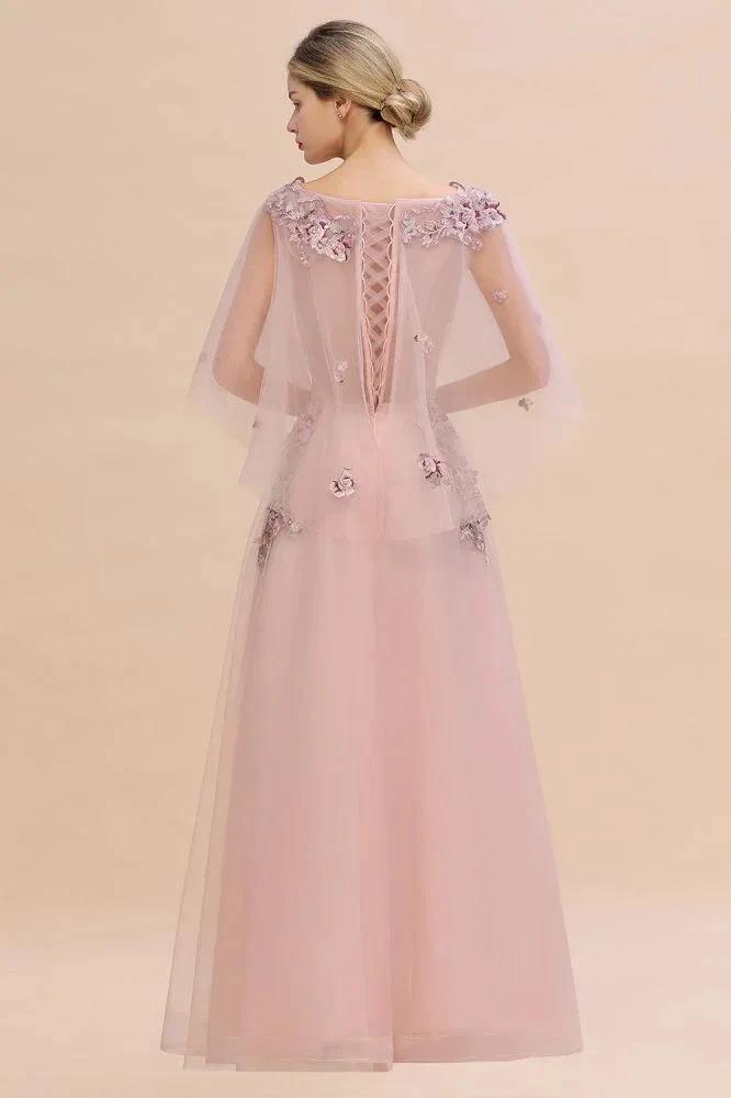 Elegant Tulle A-line Floral Wedding Dress Puffy Long Sleeves Evening Party Dress