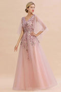 Elegant Tulle A-line Floral Wedding Dress Puffy Long Sleeves Evening Party Dress