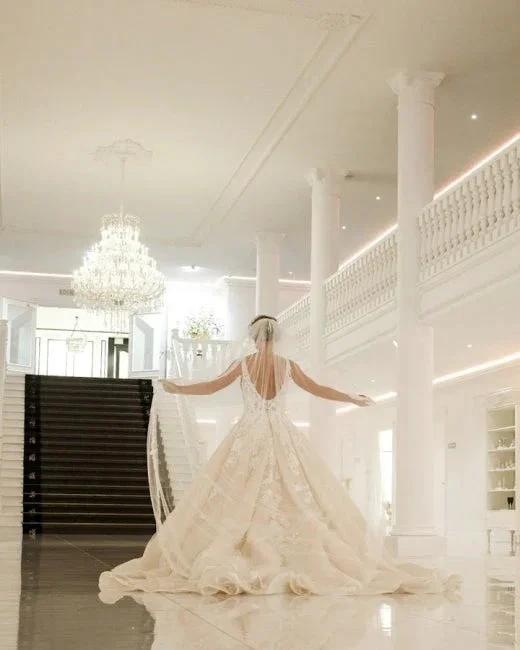 Elegant V-Neck A-line Wedding Dresses with Lace