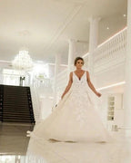Elegant V-Neck A-line Wedding Dresses with Lace