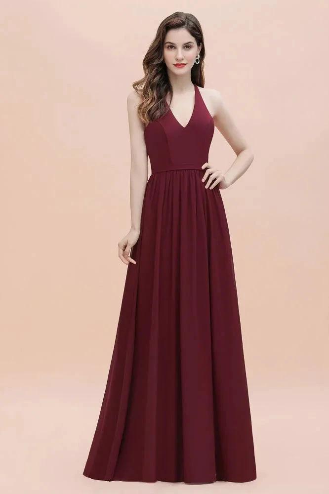 Elegant V-Neck Chiffon Bridesmaid Dress Backless aline Party Dress with Sequins