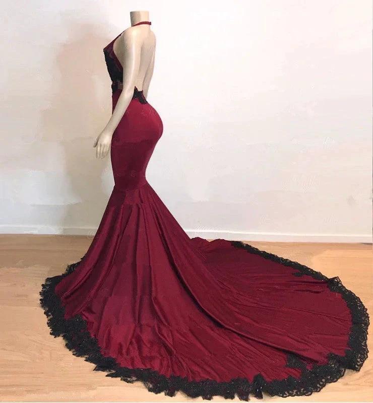 Elegant V-Neck Halter Mermaid Appliques Evening Gowns