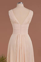 Elegant V-Neck Ruffles Simple Formal Dresses | A-Line Sleeveless Chiffon Evening Dresses