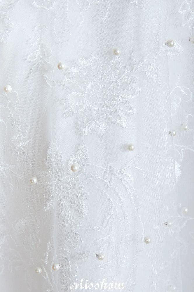 Elegant V-Neck Tulle Pearls Wedding Dress Beach Bridal Gown