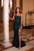 sequin mermaid dress corset prom dress with slit
