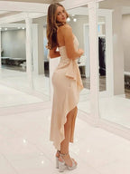 Enclave | Asymmetrical One Shoulder Champagne Slit Ruffle Prom Dress