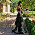 Evening dresses long green | Evening wear prom dress with lace