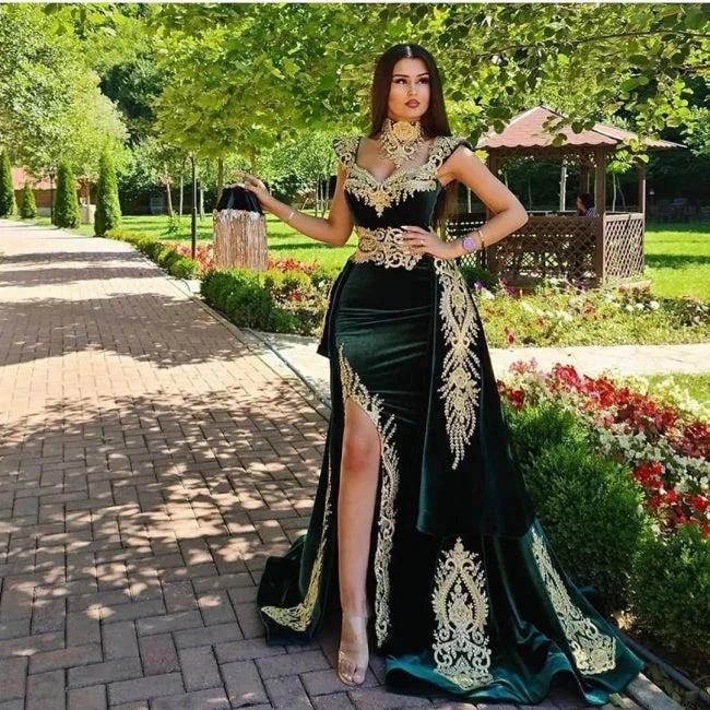 Evening dresses long green | Evening wear prom dress with lace