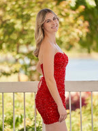 Sweetheart Black Sequin Short Homecoming Dresses