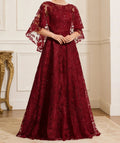 Burgundy Lace Evening Gown With Flutter Sleeves