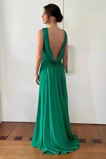 Fabulous A-Line Satin Sleeveless Green Prom Dresses With Openback