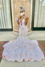 Fabulous High Neck Lace Floor-length Mermaid Prom Dresses
