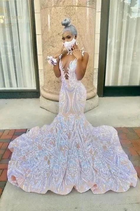 Fabulous High Neck Lace Floor-length Mermaid Prom Dresses