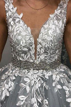 Fabulous Long A-line V-neck Spaghetti Straps Tulle Backless Prom Dress