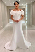 Fabulous Mermaid Satin Off-The-Shoulder Sleeveless White Wedding Dress