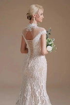 Fabulous Off-the-shoulder Sleeveless Mermaid Floor-Length Lace Wedding Dresses with Pattern