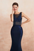 Fascinating Long Mermaid Jewel Satin Evening Dress