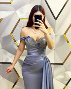 Fashion Long Mermaid Off-the-shoulder Sequined Prom Dress With Ruffles