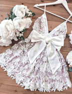 Fashion Short A-Line V-neck Lace Prom Dress with Bowknot