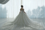 Ethereal Ball Gown Off-the-Shoulder Illusion Lace Wedding Dress with Beaded Embroidery & Cathedral Train M-002