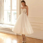 Romantic Strapless Sleeveless A-line Wedding Dress Sexy Backless Short Robe De Soirée Elegant Tulle Bow Bridal Gown