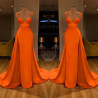 Stunning Long Sweetheart Mermaid Satin Prom Dresses with High Slit