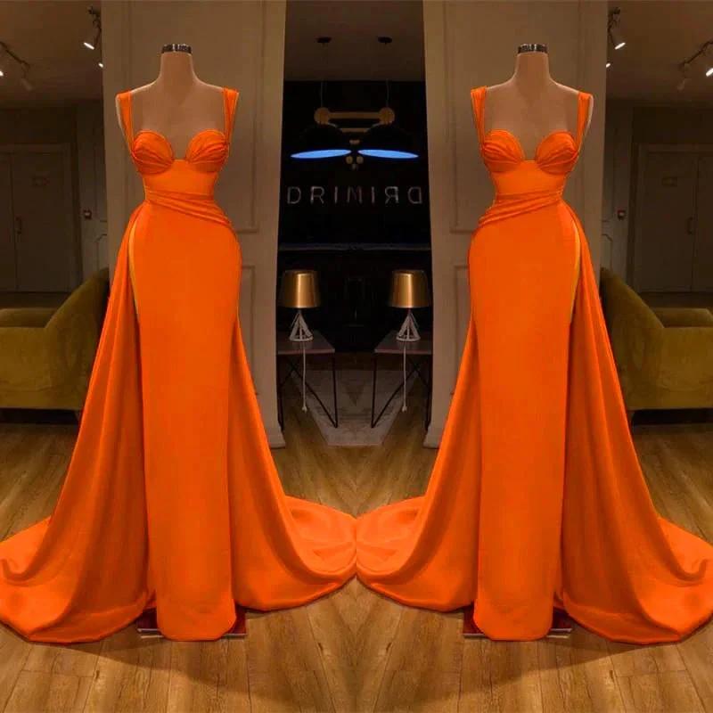 Stunning Long Sweetheart Mermaid Satin Prom Dresses with High Slit
