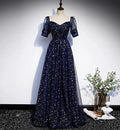 Blue tulle long prom dress blue evening dress s106