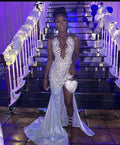 Elegant Mermaid Long Evening Dress With Slit,Sparkly Mermaid Evening Gown Y1368