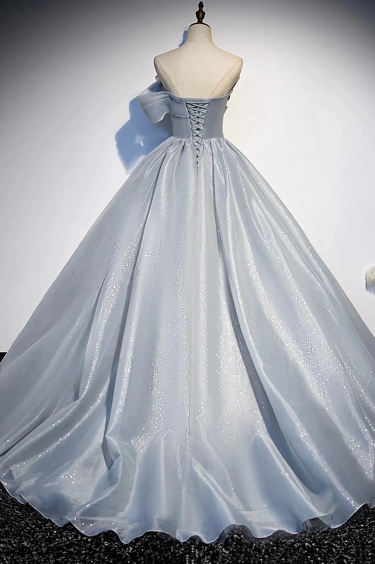Gray tulle lace long ball gown dress formal dress s91