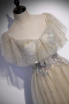 Cute tulle sequins long prom dress evening dress s60