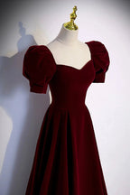 Burgundy velvet long prom dress evening dress  s88