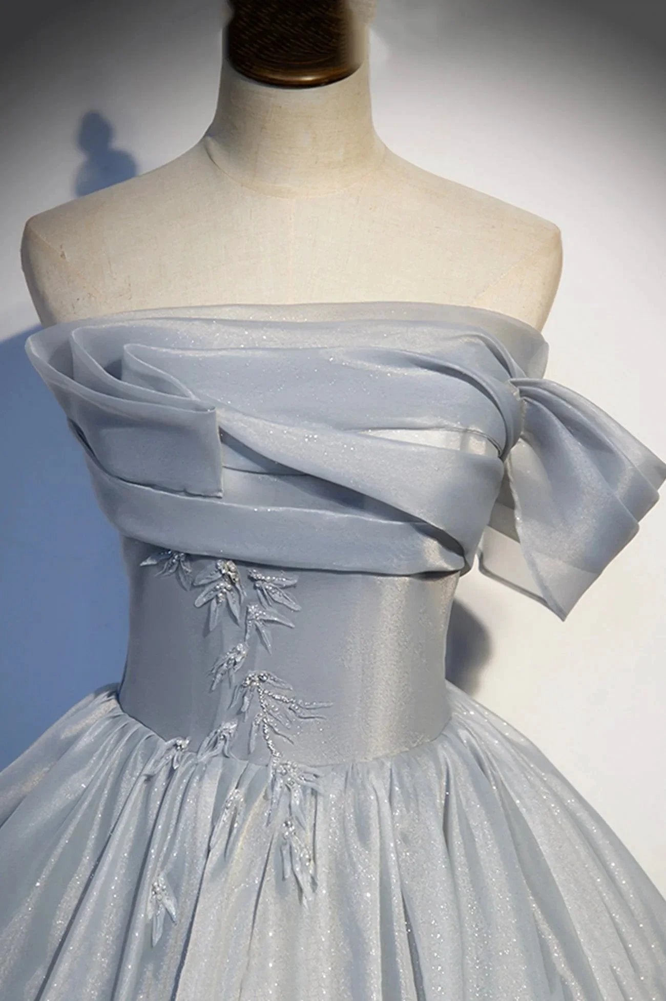 Gray tulle lace long ball gown dress formal dress s91