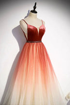 A line v neck tulle evening dress s74