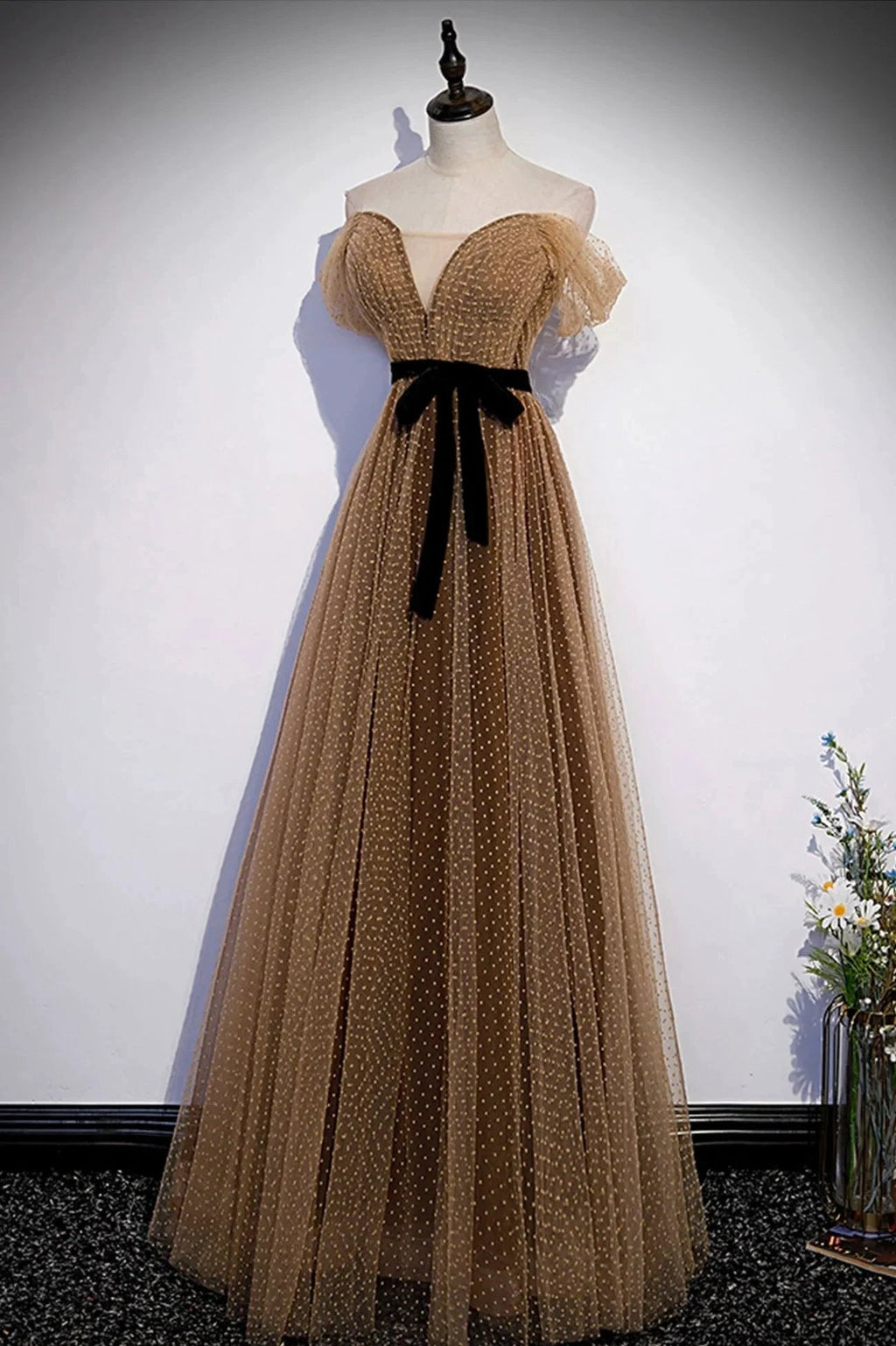 Cute tulle long prom dress A line evening dress s62