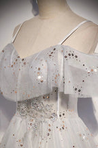 Stylish tulle sequins long A line prom dress evening dress s71