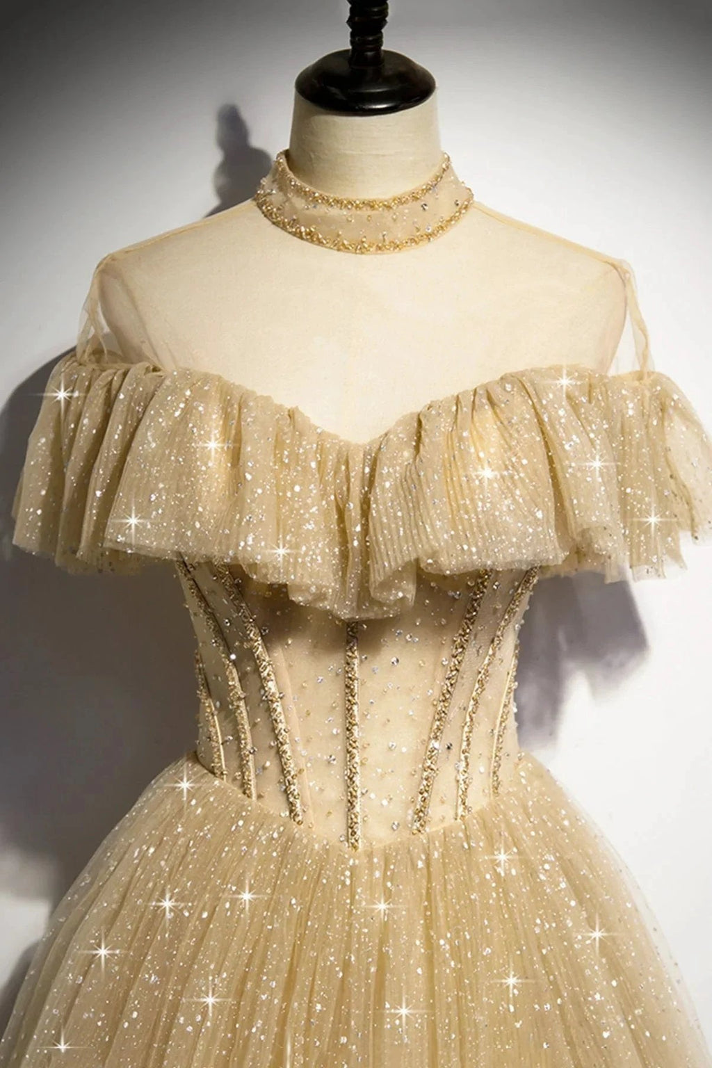 Gold A line sequins long ball gown dress formal dress s78