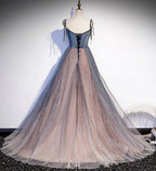 Blue tulle sequins long prom dress evening dress s80