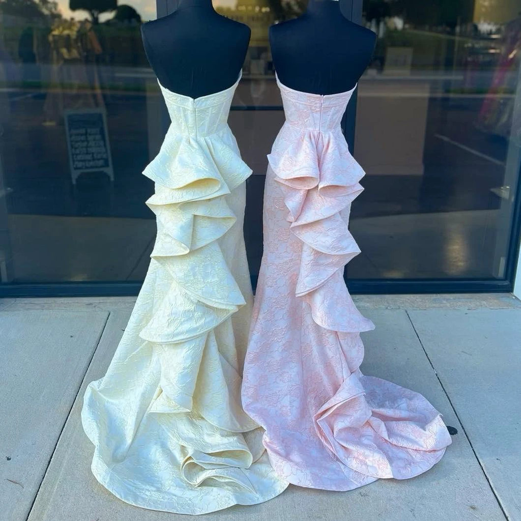 Strapless Floral Printed Mermaid Prom Dress With Split