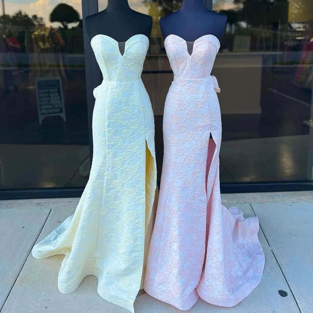 Strapless Floral Printed Mermaid Prom Dress With Split