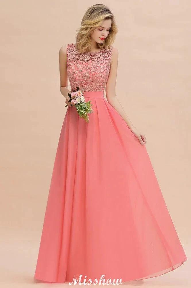 Floral Lace A-line Simple Wedding Dress Sleeveless Maxi Bridesmaid Dress