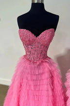 Sunnderly Addilyn |A-line Strapless Multi-Layers Tulle Prom Dress with Slit