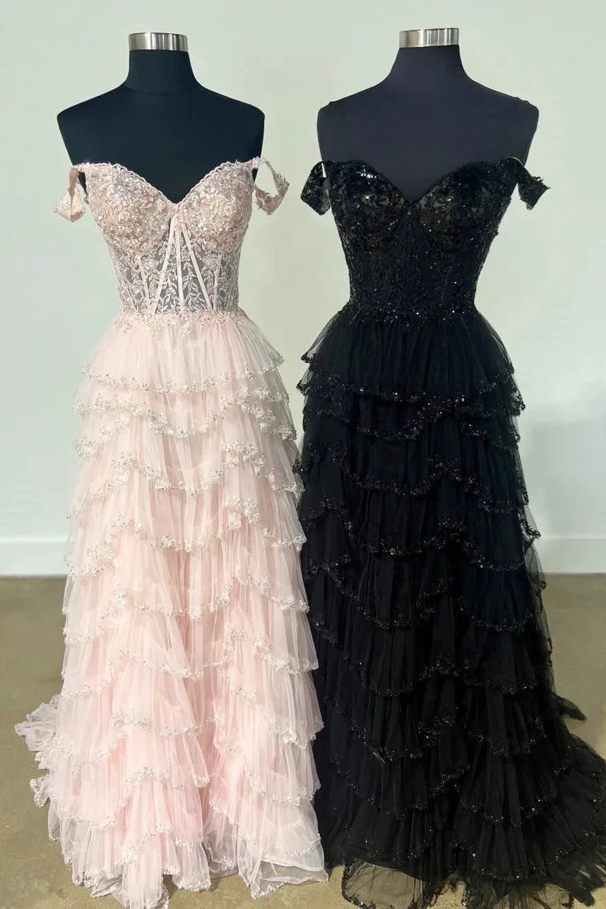 Scout | A-Line Sweetheart Champagne Tulle Prom Dresses with Appliques