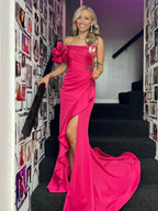 Gail | One Shoulder Mermaid Fuchsia Evening Long Dress with Slit